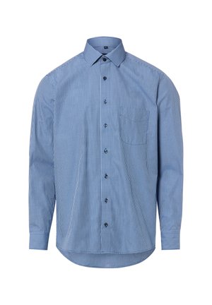 Overhemd met lange mouwen en knopen, met een blauw-wit klein ruitpatroon, een spreidkraag en knoopmanchetten.