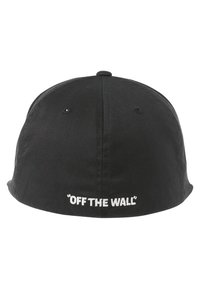 Black cap with a curved brim, featuring embroidered text "OFF THE WALL" in white on the back, made of durable fabric.