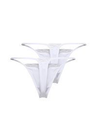 Λευκό βαμβακερό στρινγκ εσώρουχο με λεπτομέρειες δαντέλας στο πίσω μέρος, με λεπτές τιράντες και απαλό σχεδιασμό για άνεση και εφαρμογή.