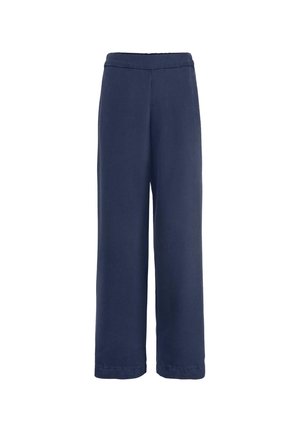 Marineblauwe wijde broek met een hoge tailleband en een rechte, ontspannen pasvorm.