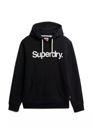 Zwarte hoodie van een katoenmix. Heeft een groot wit 'Superdry.' logo, capuchon met trekkoord, een voorzak en ribgebreide manchetten.
