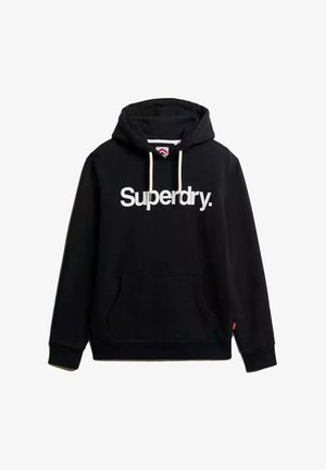 Zwarte hoodie van een katoenmix. Heeft een groot wit 'Superdry.' logo, capuchon met trekkoord, een voorzak en ribgebreide manchetten.