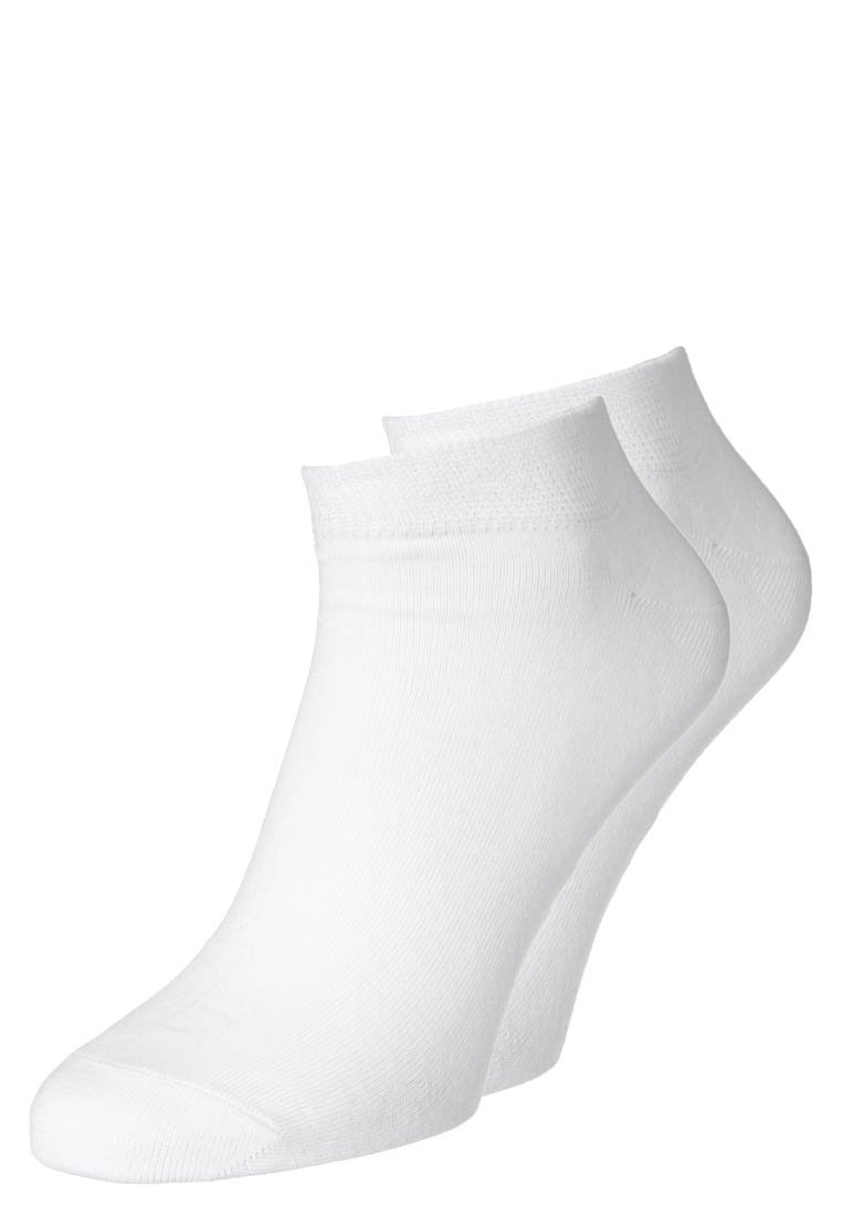 Ein Paar weiße Knöchelsocken aus weicher Baumwolle, mit einem gerippten Bündchen und nahtlosem Zehendesign für Komfort und Langlebigkeit.