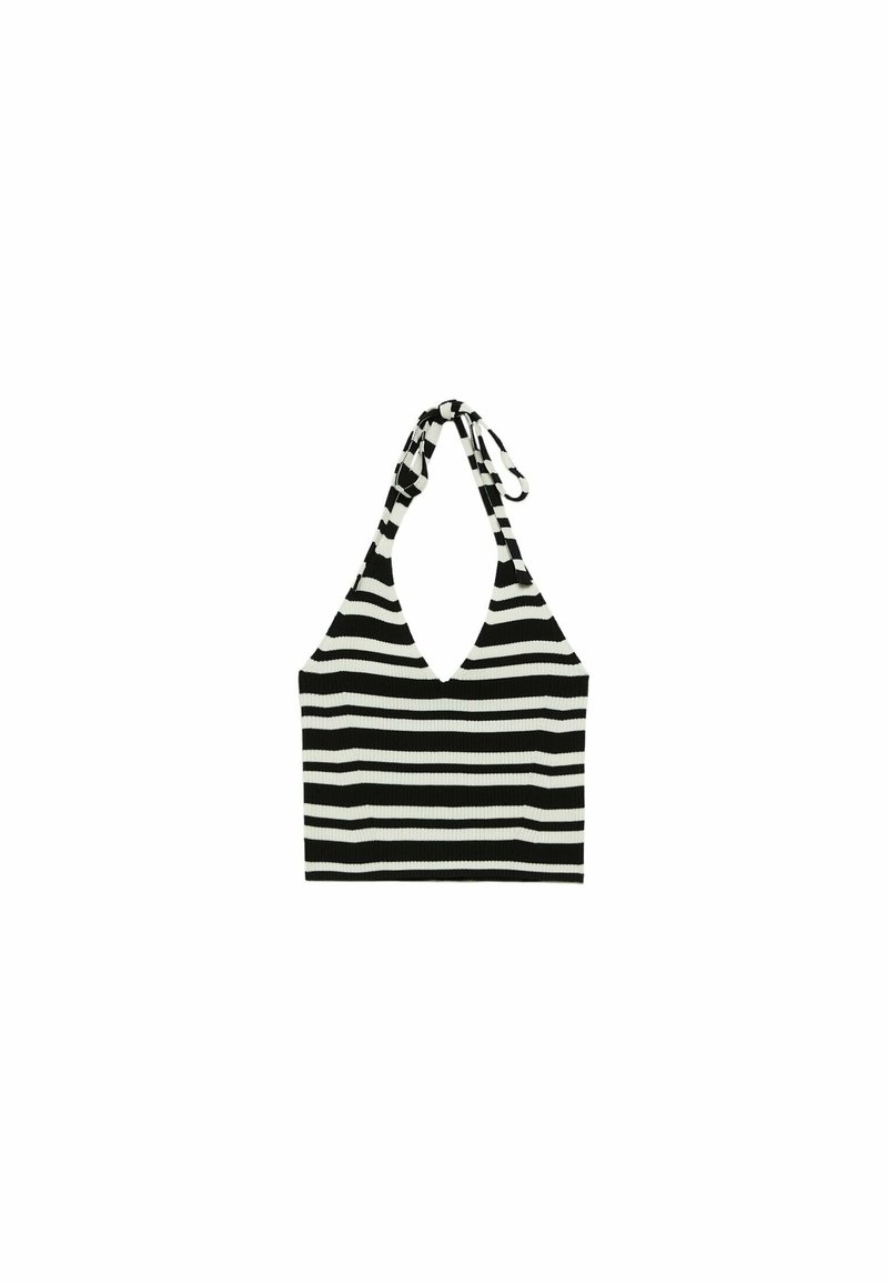 Damen T-Shirts | Stradivarius GESTREIFTES NECKHOLDER Top black/schwarz - OR14999 Damen T-Shirts | Stradivarius GESTREIFTES NECKHOLDER Top black/schwarz - OR14999