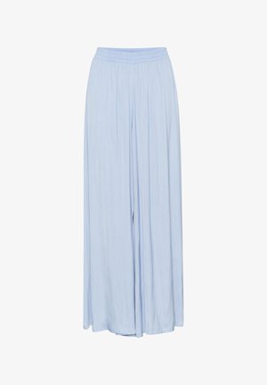 Svijetloplave hlače širokih nogavica s rastezljivim pojasom, izrađene od mekog materijala, s nabranim detaljima i lepršavim dizajnom koji se elegantno oblaže.