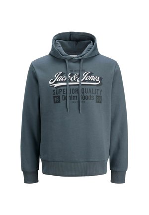 Hætte sweatshirt i mørkegrå med trykt logo og tekst på forsiden. Lavet af blødt stof med ribbede manchetter og kant.