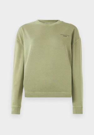 Groene sweatshirt gemaakt van zachte stof, met een ronde hals, lange mouwen en een klein logo op de borst. Geribbelde boorden en zoom.