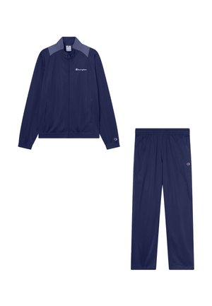 Marineblauw Champion trainingspak met ritsjack met logo op de borst en broek met elastische tailleband en logo op de dij.