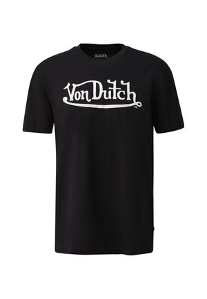 T-shirt in cotone nero con un grande logo bianco "Von Dutch" sul fronte. Collo giro standard e maniche corte. Tessuto morbido.