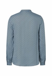 Long-sleeve shirt in light blue with a diamond pattern in darker blue. Features a classic collar and button cuffs. Smooth texture.