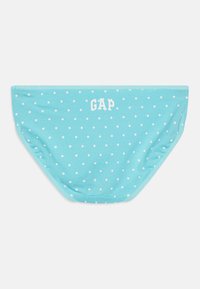 Svijetloplavi donji veš s bijelim točkicama i bijelim "GAP" logotipom. Izrađen od mekanog, rastezljivog materijala s glatkom finishom.