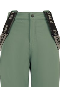 Groene broek met verstelbare zwarte bretels met logo. Glad, lichtgewicht stof met een knoopsluiting en gestikte details.
