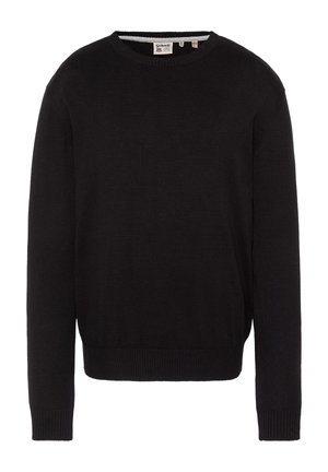 Maglione nero a maniche lunghe con collo giro e polsini e orlo a coste, etichetta del marchio Schott all'interno del colletto.