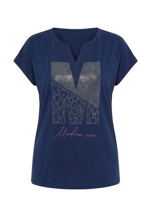 Ulla Popken, T-SHIRT, ZIERSTEINE, OVERSIZED, TUNIKA-AUSSCHNITT, HALBARM - Camiseta estampada - marine