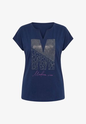 Ulla Popken, T-SHIRT, ZIERSTEINE, OVERSIZED, TUNIKA-AUSSCHNITT, HALBARM - Camiseta estampada - marine