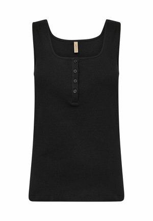 Top din bumbac negru cu aspect texturat și decolteu pătrat, având o bandă cu trei nasturi pe partea din față. Textura moale și designul ajustat.