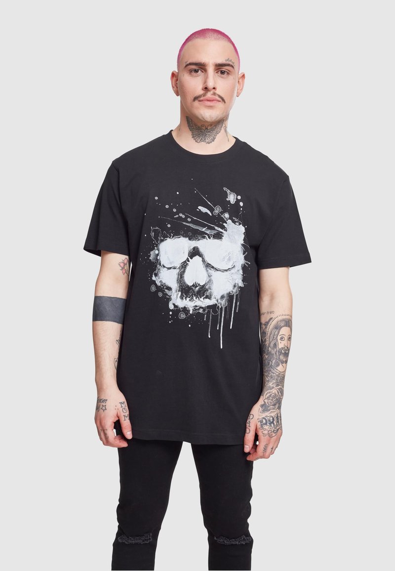 Mister Tee WATERPAINT SKULL - Marškinėliai su spaudiniu - black