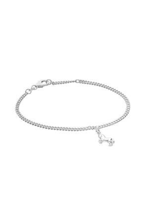 Silver chain bracelet with lobster clasp and a small, detailed unicorn charm hanging from it.