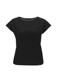 Top corto black a maniche corte, con scollatura rotonda e vestibilità leggermente ampia, realizzato in tessuto traspirante perforato.