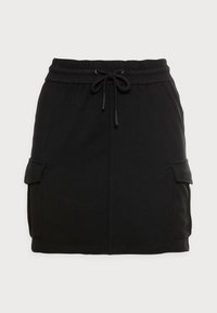 Černá sukně na stažení s uvolněným střihem, obsahující dvě boční kapsy typu cargo a hladkou bavlněnou směs.