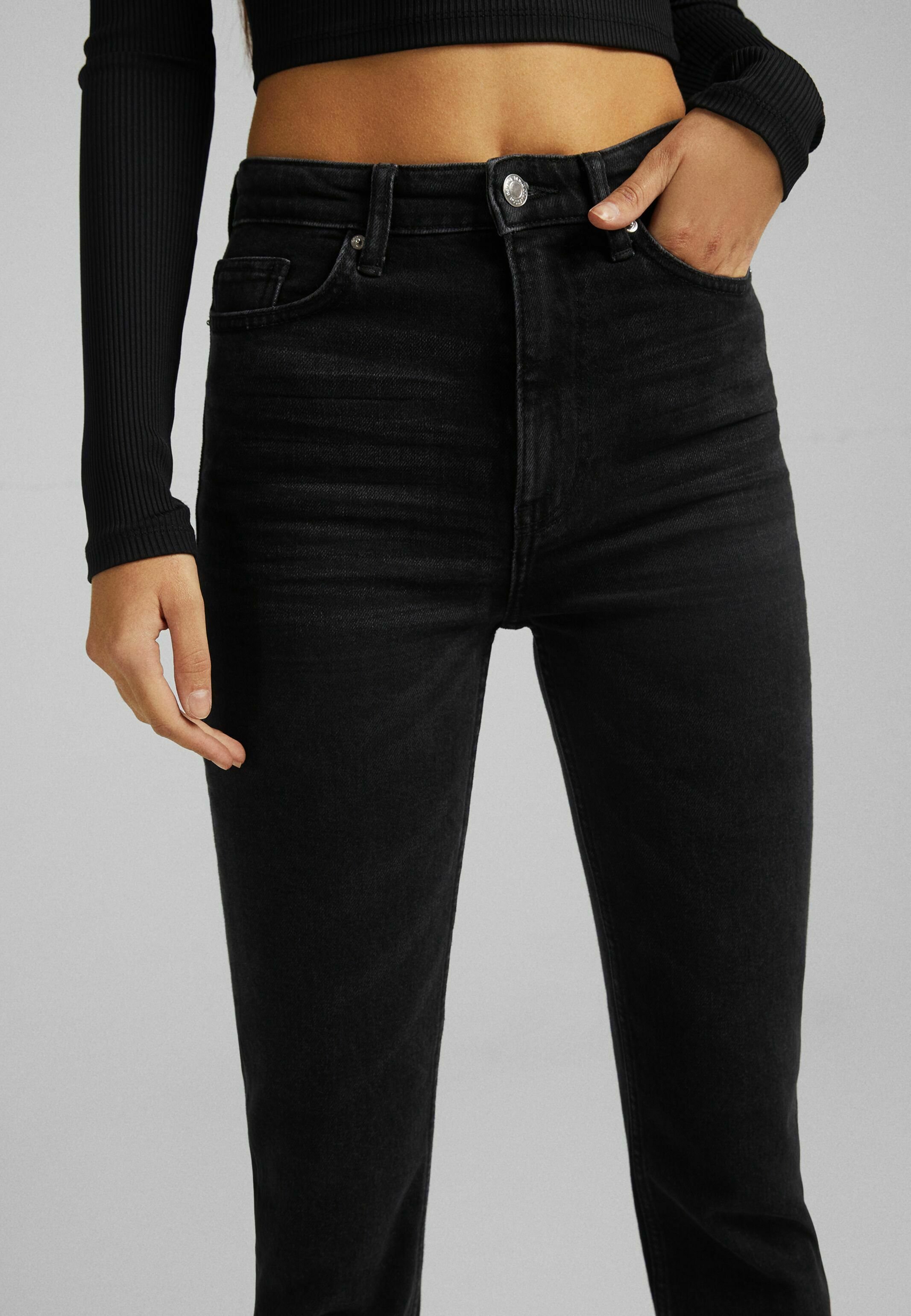 Bershka MIT HOHEM BUND - Jeans Straight Leg - black/schwarz - Zalando.de