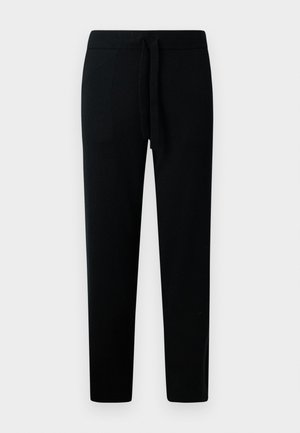 Schwarze Jogginghosen mit einem verstellbaren Bund, schmal zulaufenden Beinen und einer weichen Textur, geeignet für Freizeit- oder Sportbekleidung.