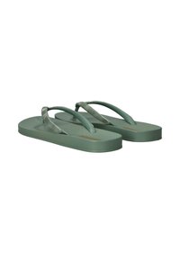Groene flip-flops met een textuur van rubberen voetbed en gestructureerde bandjes, met een strakke, minimalistische uitstraling.
