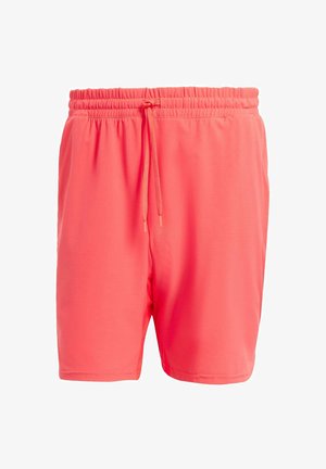 Koraal zwembroek gemaakt van lichte stof, met een elastische tailleband en verstelbare trekkoord voor een veilige pasvorm.