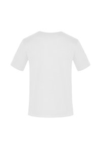 Weißes Baumwoll-T-Shirt mit kurzen Ärmeln, Rundhalsausschnitt, glatter Textur und normaler Passform. Keine sichtbaren Logos oder Muster.