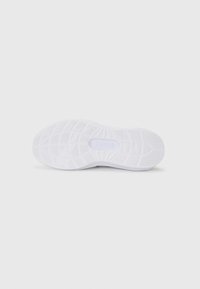 White sneaker sole with textured grip patterns, featuring a logo and rounded heel. Smooth rubber material with no visible accents or details.