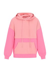 Felpa con cappuccio rosa dal design texturizzato. Presenta pannelli rosa a contrasto, una tasca frontale e lacci. Tessuto morbido.