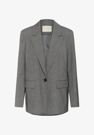 Hallvaheline triibuline bleiser, millel on sälguline krae, üks must nupp ja kaks esikotti. Sisevooder on kaetud sileda kangaga.