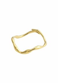 Gold ring with a wavy, organic shape. Smooth surface with a polished finish. Open design, emphasizing fluid lines and contours.