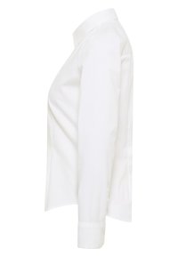 White long-sleeve shirt with a collared neck, buttoned cuffs, and a straight cut. Made from a smooth, crisp fabric with no patterns.