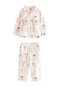Ensemble de pyjama en coton composé d'un haut à boutons avec col et manches longues, accompagné d'un pantalon à taille élastique, tous deux ornés d'un motif de danseuse de ballet.