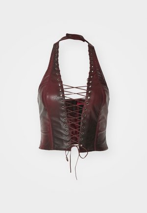 Jaded London LYNX FAUX LEATHER CORSET TOP ciemnoczerwony