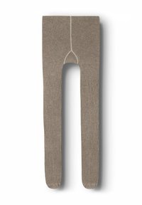 Collants côtelés marron avec une section lisse et ouverte en haut. Le matériau semble tricoté et s'étire pour s'adapter.