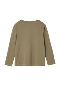 Khakifarbenes Langarmoberteil mit rundem Ausschnitt, aus weichem Baumwollmix-Stoff gefertigt, mit einem einfachen, schlichten Design und einem gesteppten Saum.