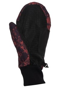 Černá a vínová rukavice s texturovanými úchyty, kontrastními vzory tkanin a pleteným zápěstním lemem. Obsahuje nastavitelné zapínání pro lepší přizpůsobení.