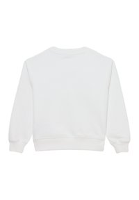 Sweatshirt bianco con scollo rotondo a coste, maniche lunghe e polsini e orlo a coste. Tessuto morbido con una texture liscia.