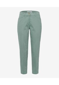 Grön bomullschinos med slim fit, med framfickor, enstaka knappstängning och bältesöglor för justerbar passform.