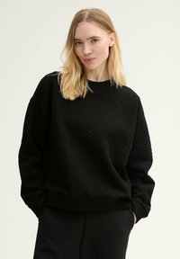 TOM TAILOR DENIM MIT ZOPFMUSTER - Sweatshirt - deep black