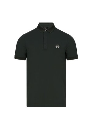 Polo shirt verde scuro realizzata in tessuto liscio, con colletto a bottoni e maniche corte con rifiniture a contrasto. Piccolo logo sul petto.