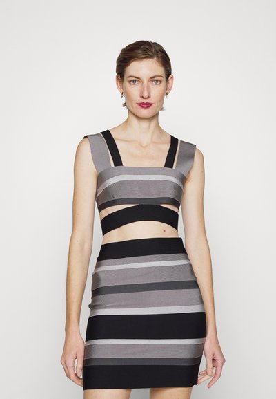 Hervé Léger HERVE LEGER LAW ROACH BANDAGE CUTOUT CROP - Μπλούζα - ash