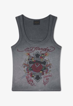 Ed Hardy, WOMENS IN MEMORY OF WHEN I CARED WASHED FITTED VEST TOP - Top - black