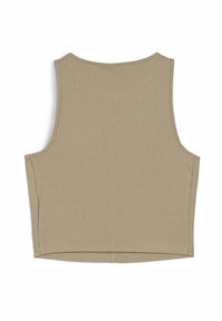 Ribbede, cropped tank top i beige, med rund halsudskæring og ren kant. Blødt, tekstureret stof med brede ærmehuller for en afslappet pasform.