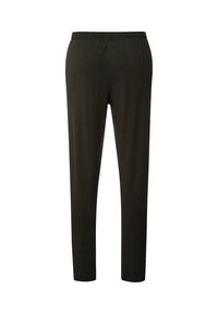 Tmavě zelené slim-fit kalhoty vyrobené z měkké látky. Vybavené elastickým pasem a zúženými nohavicemi. Jednoduchý design bez viditelných vzorů nebo akcentů.