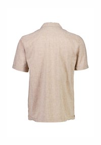 Korte mouwen, overhemd met kraag in beige linnen met een gestructureerde afwerking en een rechte zoom, met een rugpand en zijnaaddetails.