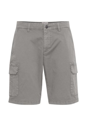 Pantaloni cargo grigi realizzati in cotone misto, con tasche laterali, chiusura a bottone e passanti per cintura. Tessuto morbido con una vestibilità casual.