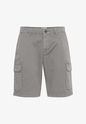 Pantaloni cargo grigi realizzati in cotone misto, con tasche laterali, chiusura a bottone e passanti per cintura. Tessuto morbido con una vestibilità casual.